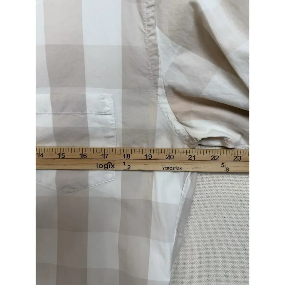 J. Crew Men's Button Up Shirt Sz‎ M (15-15 1/2) Long Sleeves Tan Ivory Plaid
